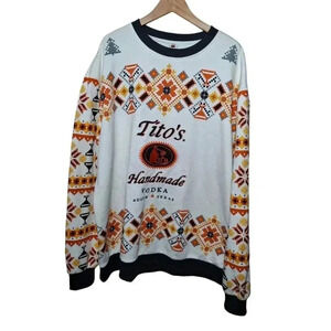 Tito's Handmade Vodka Men's 2XL long sleeve Ugly Christmas Sweater Orange White